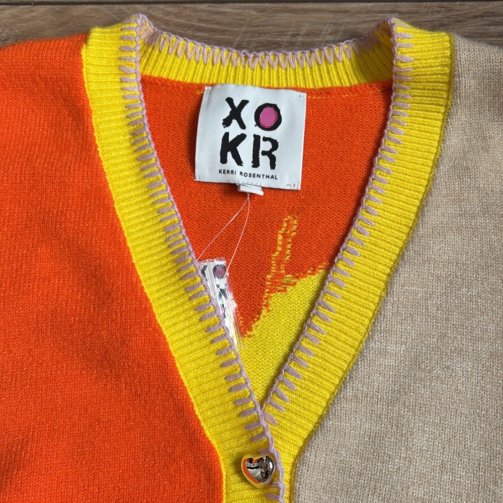 NWT Kerri Rosenthal XOKR Colorblock Heart Sun Slouchy Cardigan Medium - Picture 5 of 12